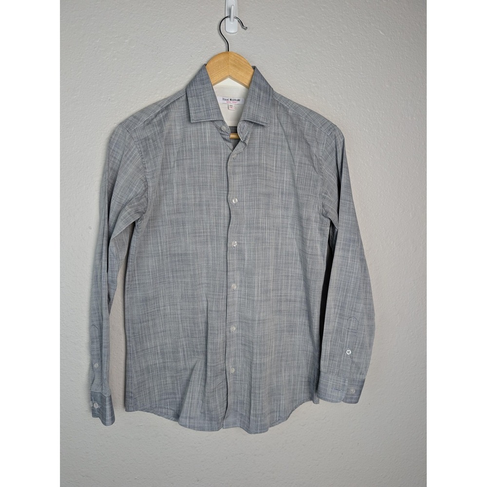 Isaac Mizrahi Shirt Boys 14 Gray Long Sleeve Button Front 100% Cotton Dress